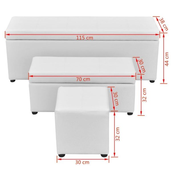 3 Piece Storage Bench Footrest Set Artificial Leather White