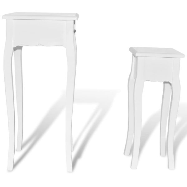 Nesting Side Table Set 2 Pieces with Drawer White