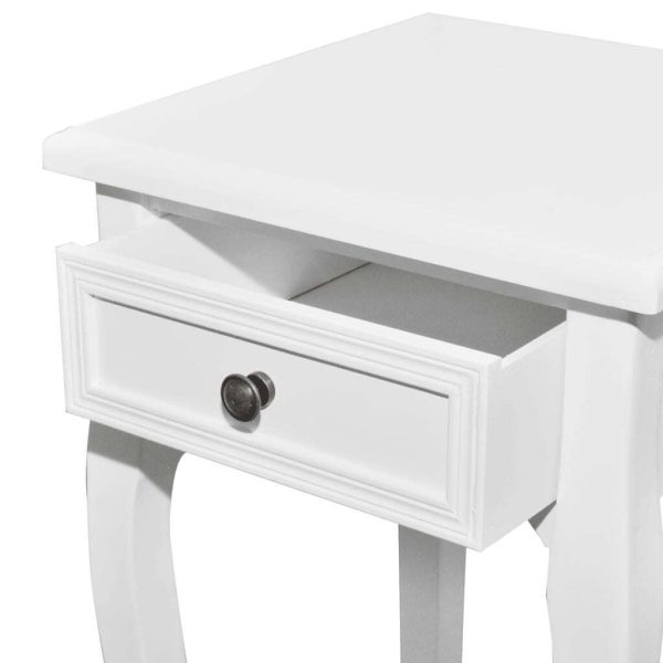 Nesting Side Table Set 2 Pieces with Drawer White