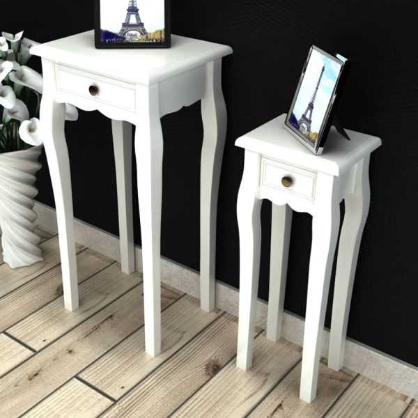 Nesting Side Table Set 2 Pieces with Drawer White