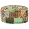 Patchwork Pouffe Round Cotton Handmade 40×20 cm – Green