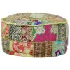 Patchwork Pouffe Round Cotton Handmade 40×20 cm – Green