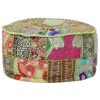 Patchwork Pouffe Round Cotton Handmade 40×20 cm – Green