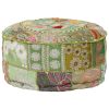 Patchwork Pouffe Round Cotton Handmade 40×20 cm – Green