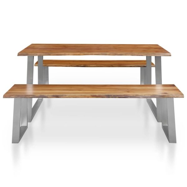 3 Piece Dining Set Solid Acacia Wood Brown