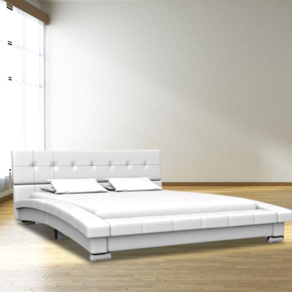 Ansonia Bed Frame White Faux Leather 106×203 cm King Single Size