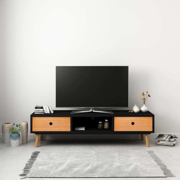 Broughton TV Cabinet Black 120x35x35 cm Solid Pinewood