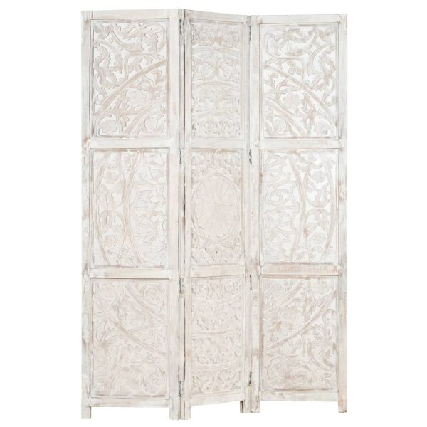 Petaluma Hand carved 3-Panel Room Divider 120×165 cm Solid Mango Wood – White