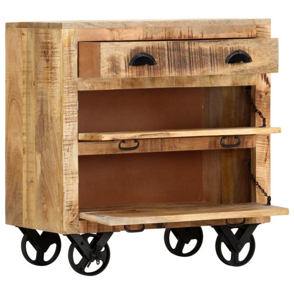 Side Cabinet with Wheel 70x40x75 cm Solid Mango Wood