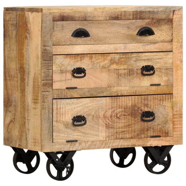 Side Cabinet with Wheel 70x40x75 cm Solid Mango Wood