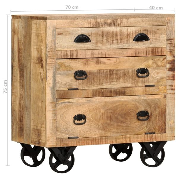 Side Cabinet with Wheel 70x40x75 cm Solid Mango Wood