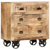 Side Cabinet with Wheel 70x40x75 cm Solid Mango Wood