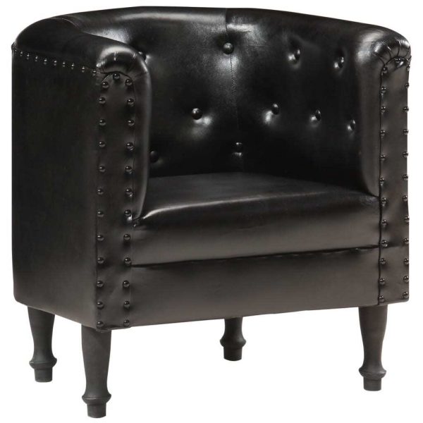 Tub Chair Real Leather – Black