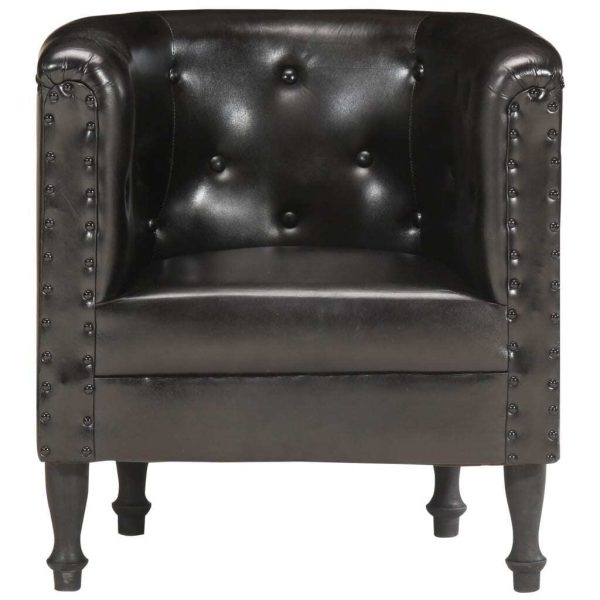 Tub Chair Real Leather – Black