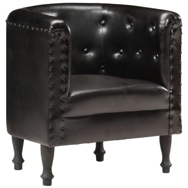 Tub Chair Real Leather – Black