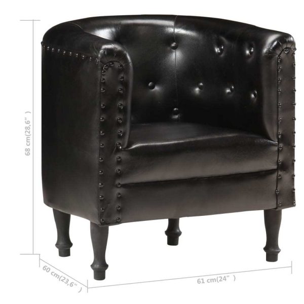 Tub Chair Real Leather – Black