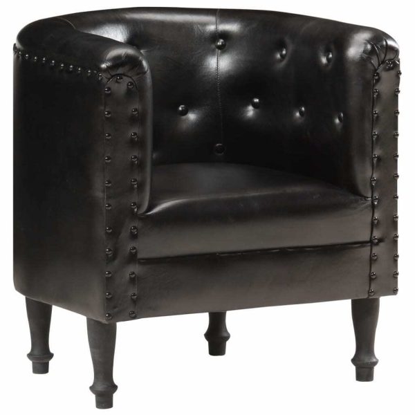 Tub Chair Real Leather – Black