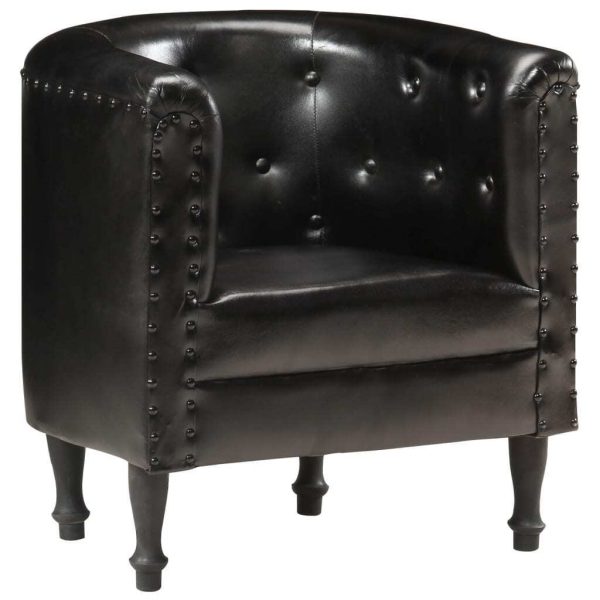 Tub Chair Real Leather – Black