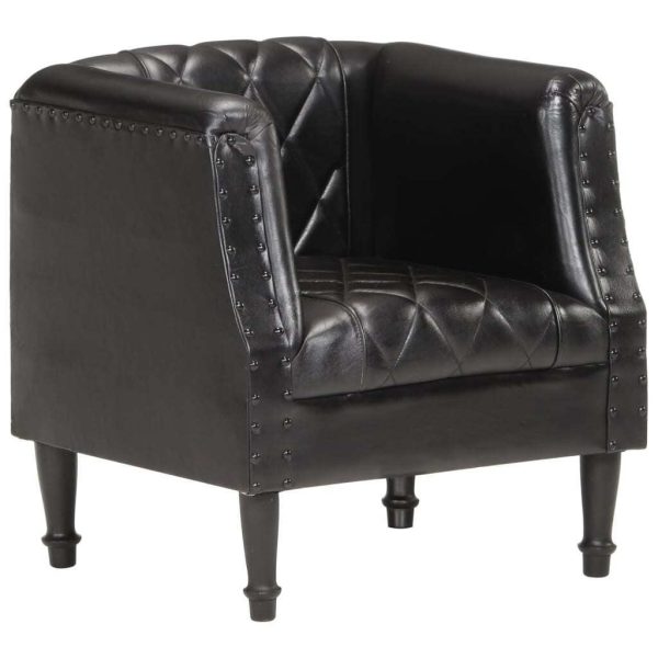 Tub Chair Real Goat Leather – Black