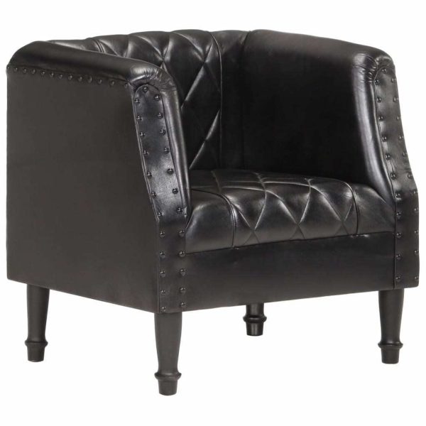 Tub Chair Real Goat Leather – Black