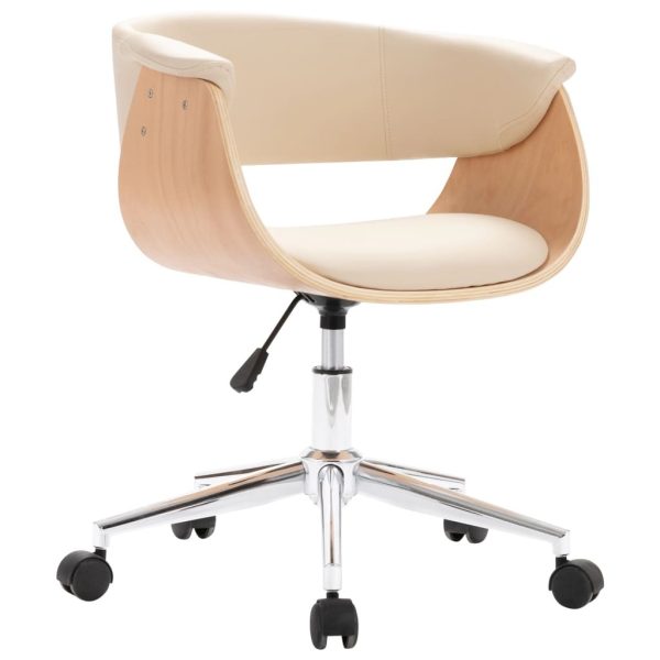 Swivel Office Chair Cream Bent Wood and Faux Leather