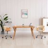 Swivel Office Chair Cream Bent Wood and Faux Leather