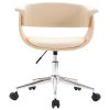 Swivel Office Chair Cream Bent Wood and Faux Leather