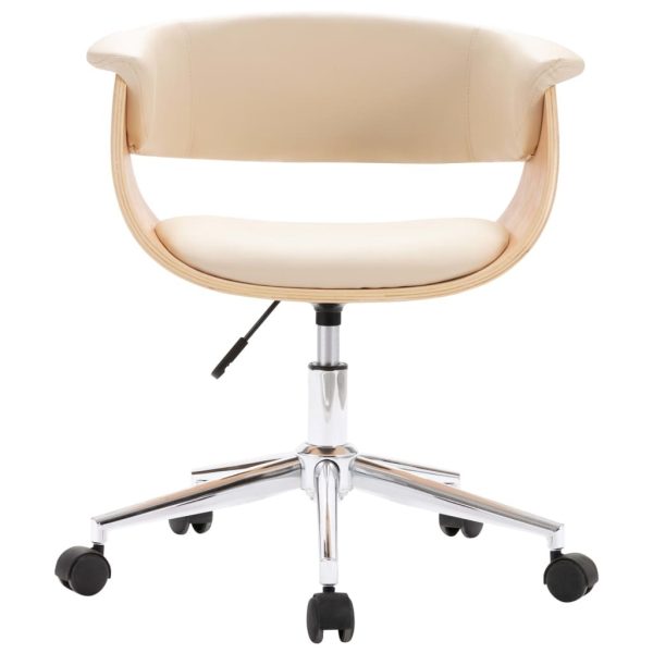 Swivel Office Chair Cream Bent Wood and Faux Leather