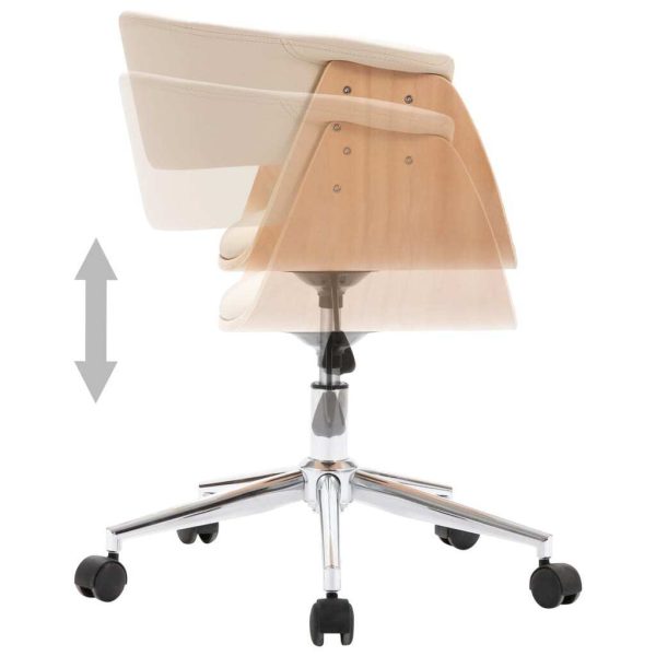 Swivel Office Chair Cream Bent Wood and Faux Leather