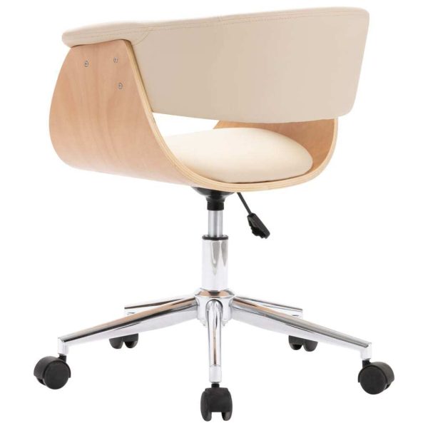 Swivel Office Chair Cream Bent Wood and Faux Leather
