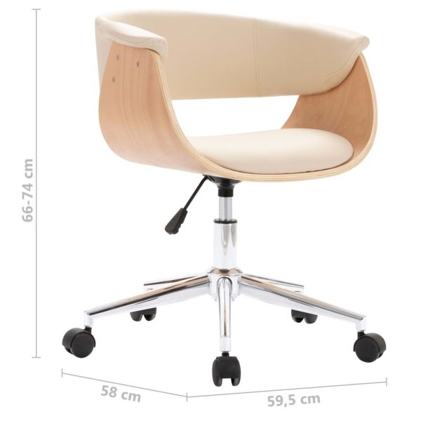 Swivel Office Chair Cream Bent Wood and Faux Leather