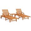 Sun Lounger Solid Acacia Wood – 2 Sunloungers With Table