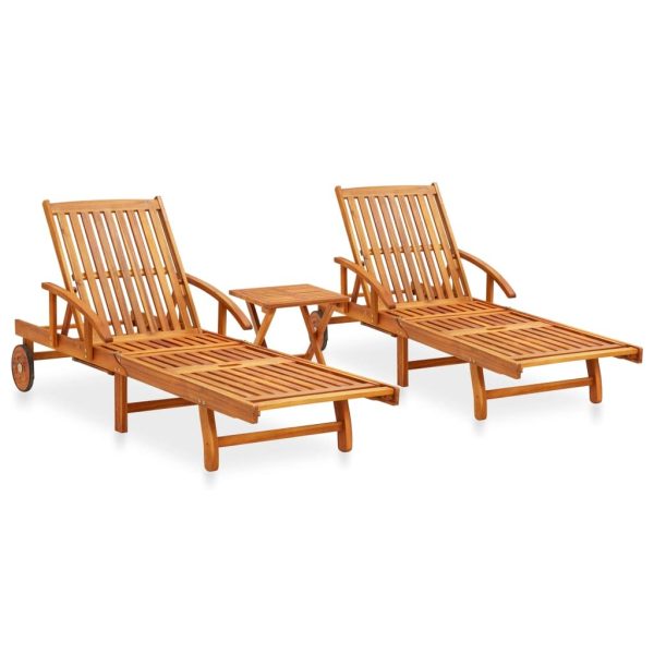 Sun Lounger Solid Acacia Wood – 2 Sunloungers With Table