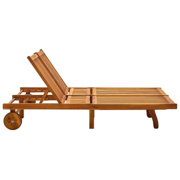 Garden Sun Lounger with Cushion Solid Acacia Wood – 200x123x85 cm, Beige