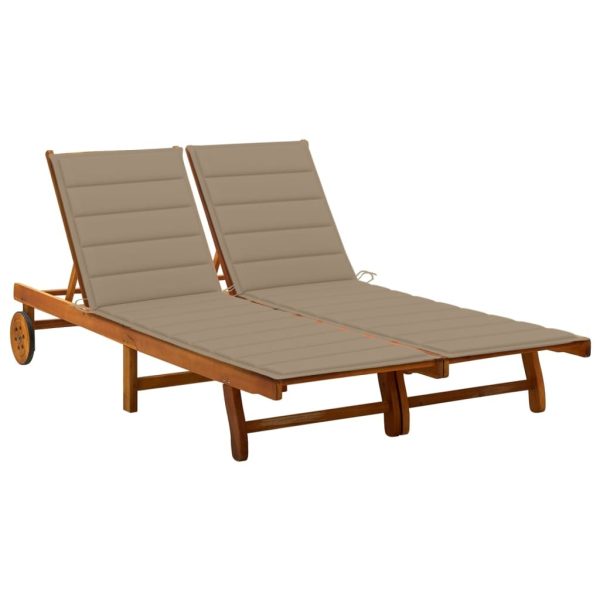 Garden Sun Lounger with Cushion Solid Acacia Wood – 200x123x85 cm, Beige