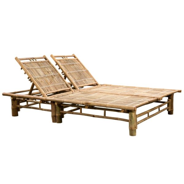 2-Person Sun Lounger with Cushions Bamboo – Taupe