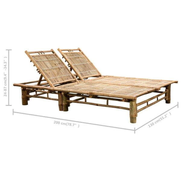 2-Person Sun Lounger with Cushions Bamboo – Taupe