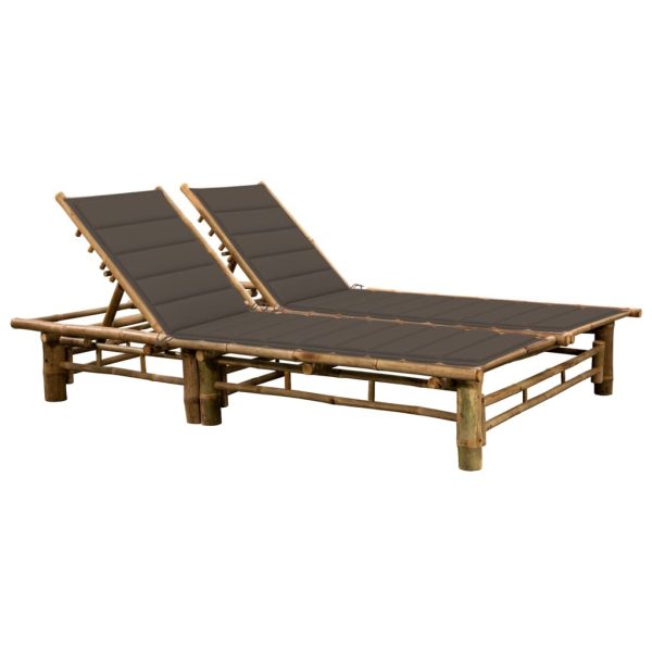 2-Person Sun Lounger with Cushions Bamboo – Taupe