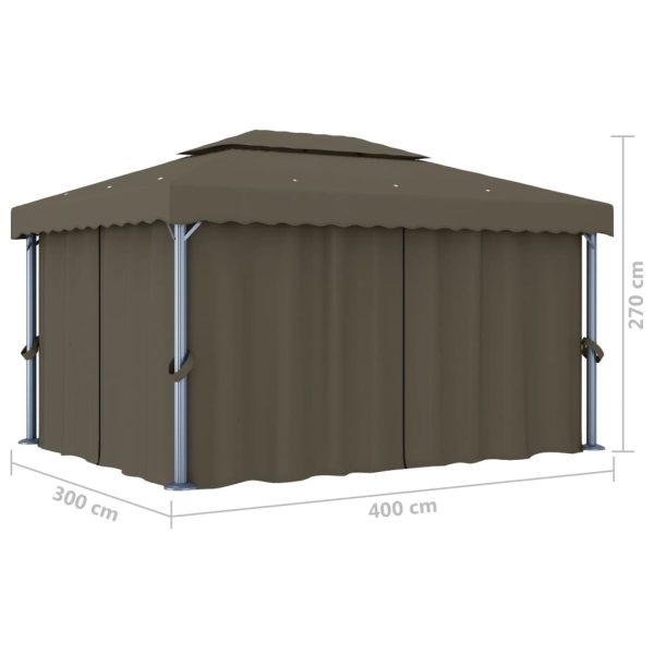 Gazebo with Curtain 4×3 m Taupe Aluminium