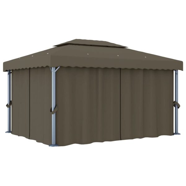 Gazebo with Curtain 4×3 m Taupe Aluminium