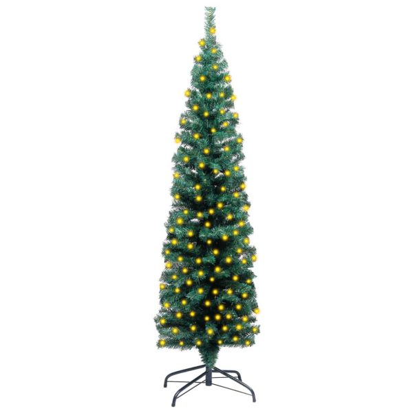 Slim Artificial Christmas Tree with LEDs&Stand Green PVC – 120×38 cm, Without Flocked Snow