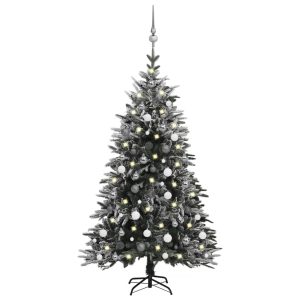 Artificial Christmas Tree LEDs&Ball Set PVC&PE – 150×90 cm, White and Grey