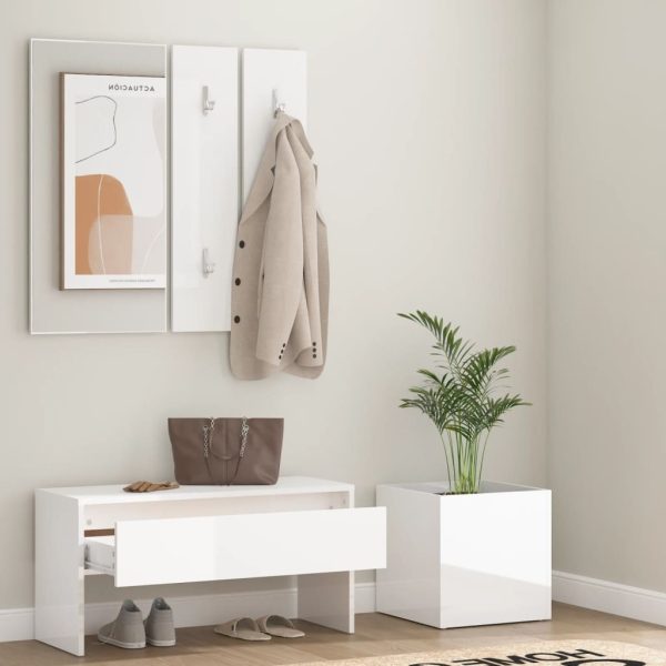 Hallway Furniture Set Engineered Wood – High Gloss White