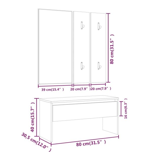 Hallway Furniture Set Engineered Wood – High Gloss White