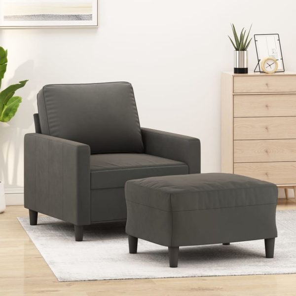 Allentown Sofa Chair with Footstool Dark Grey 60 cm Velvet