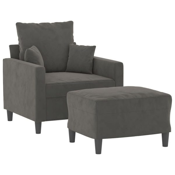 Choppington Sofa Chair with Footstool Dark Grey 60 cm Velvet