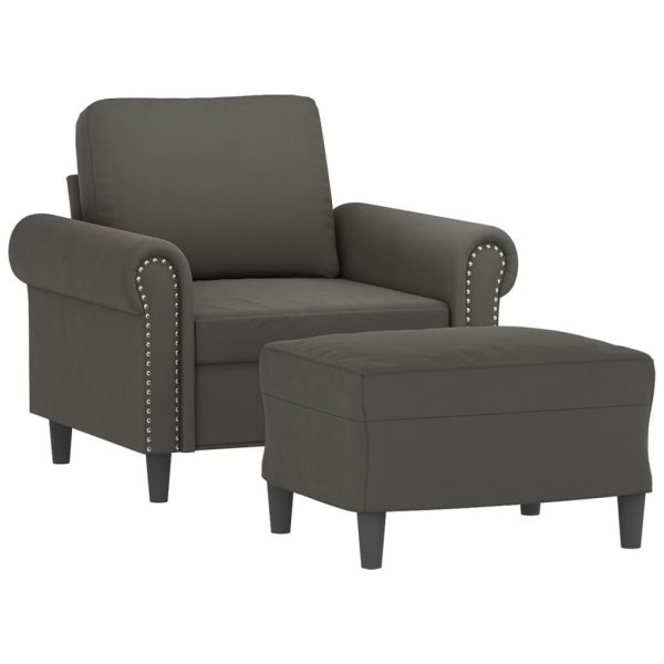 Scunthorpe Sofa Chair with Footstool Dark Grey 60 cm Velvet