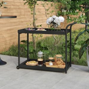 Bar Cart 100x45x83 cm Poly Rattan – Black