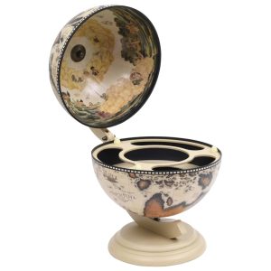 Tabletop Globe Bar Wine Stand Eucalyptus Wood – White