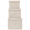 Stackable Storage Box Set of 3 Piece Fabric Cream